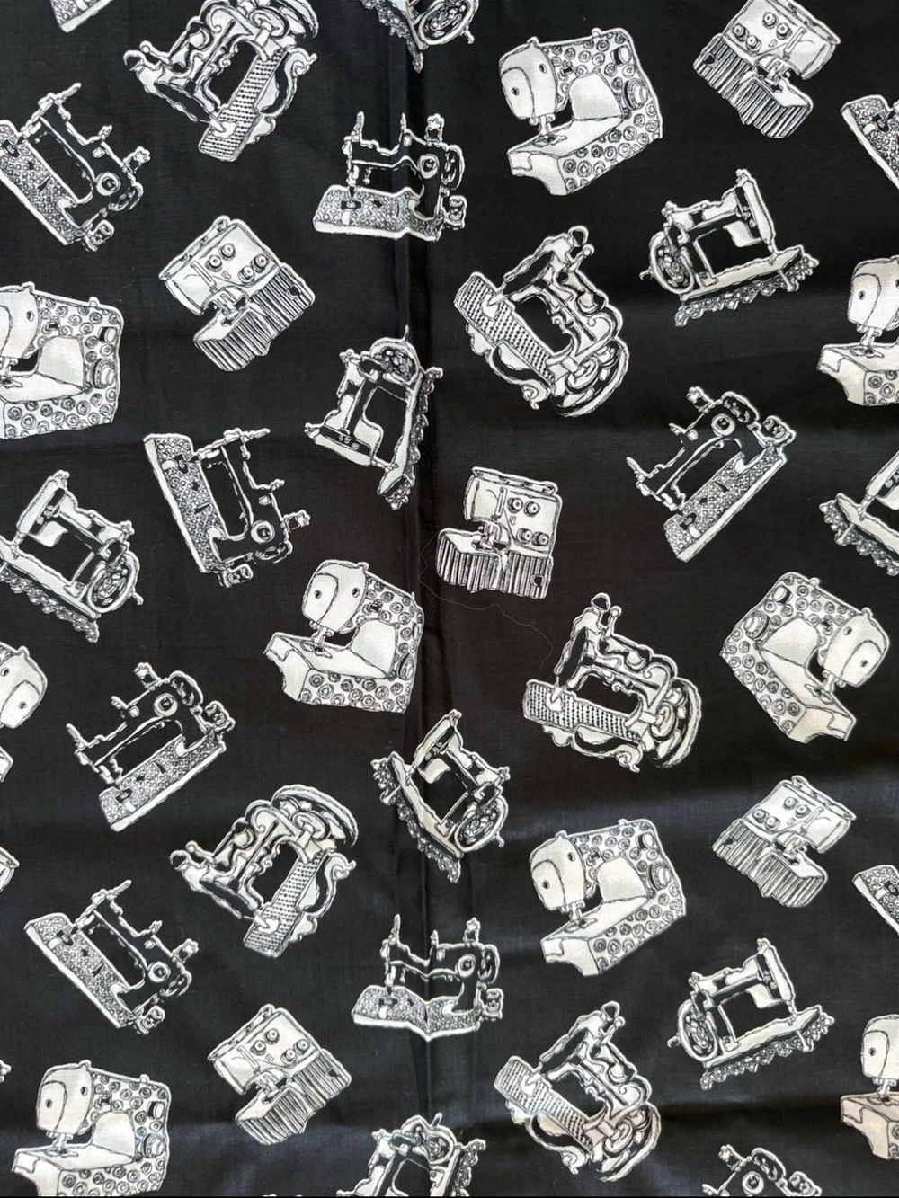 Vintage Sewing Machines Black White Print Quilting Cotton Fabric 41"L  x 44" W